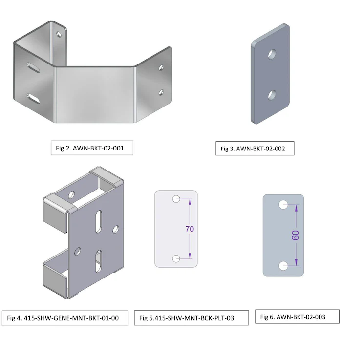 Alu-Cab Brackets Shower Cube to Gen 3-R Tent & 5' Canopy Camper