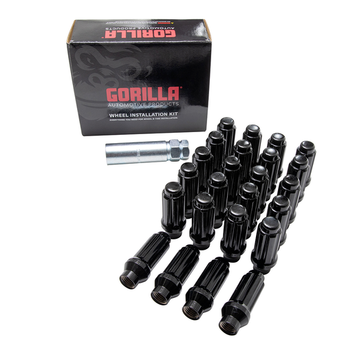 Gorilla 6 Lug M14x1.50 Extended Thread Spline Black Lug Nuts – KRAVE ...