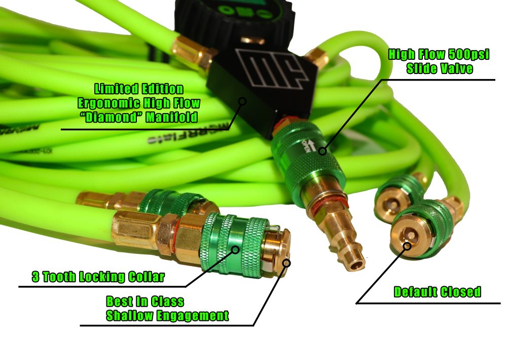 MORRFlate Quad Compact (4-Tire Hose Kit, Up to 100″ Wheelbase) With built-In Gauge