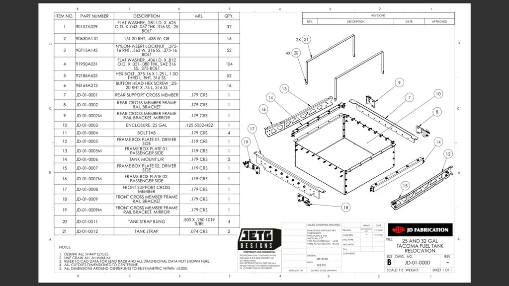 JD Fabrication 2005-2023 Tacoma Rear Gas Tank Relocate